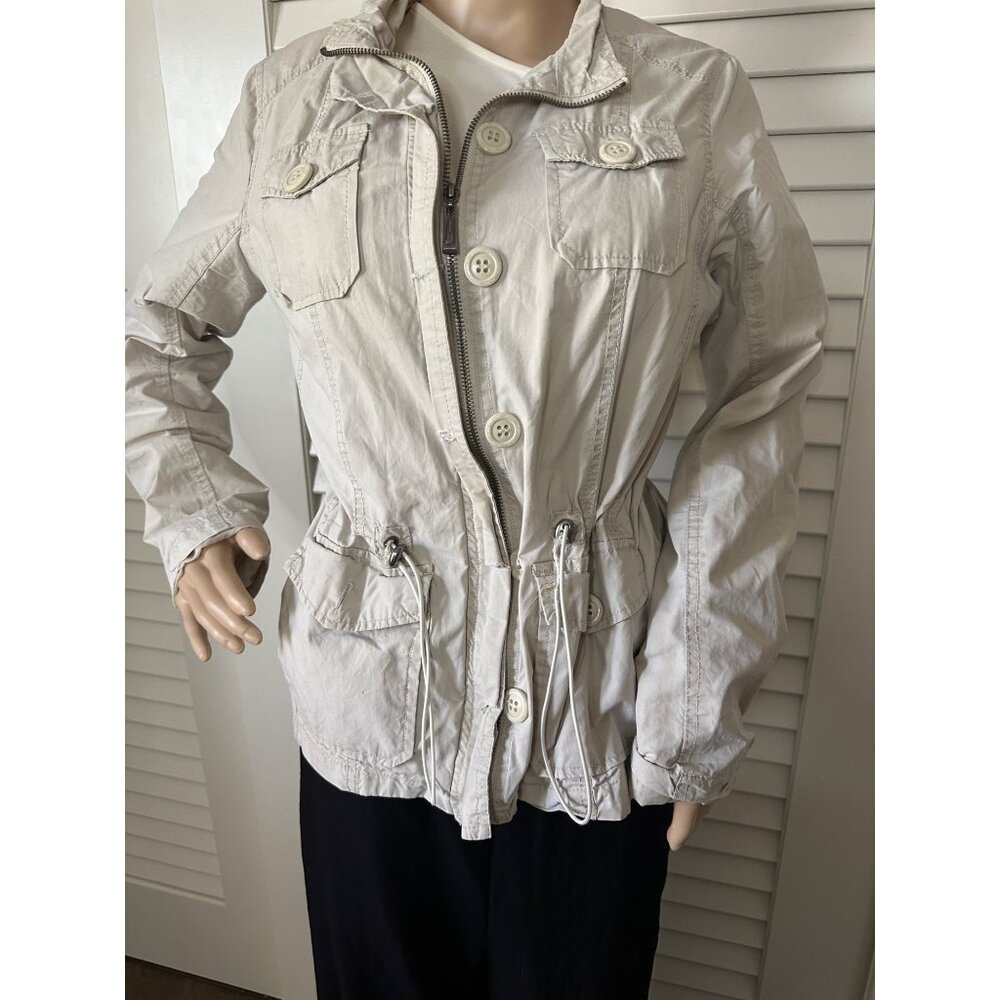 Joujou Womens Beige Utility Jacket With Button & Zipper Closure